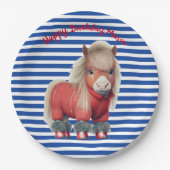 Blau und Rot Pony Papier Teller (Vorderseite)