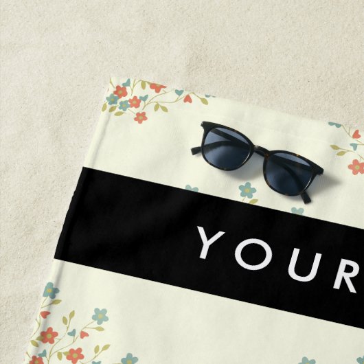 Blau und Rot, Schwarz, Ihr Name Strandtuch (Beispiel)