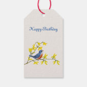 Blau und Roter Vogel auf Ast Gelbe Blumen singen Geschenkanhänger (Rückseite)