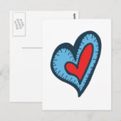 Blau und Rotes Herz Postkarte (Vorne/Hinten)
