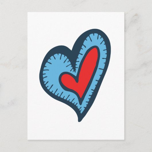 Blau und Rotes Herz Postkarte (Vorderseite)