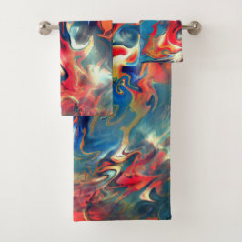 Blau- und Rottöne, virtuelle Satinfarbe Badhandtuch Set