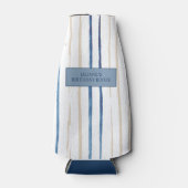 Blau und Sand Personalisiert gestreift Flaschenkühler (Vorderseite)