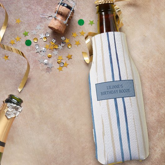 Blau und Sand Personalisiert gestreift Flaschenkühler