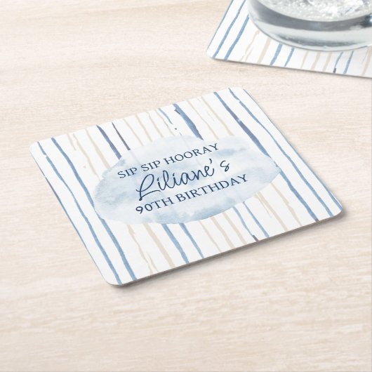 Blau und Sand Personalisiert gestreift Rechteckiger Pappuntersetzer (angewinkelt)