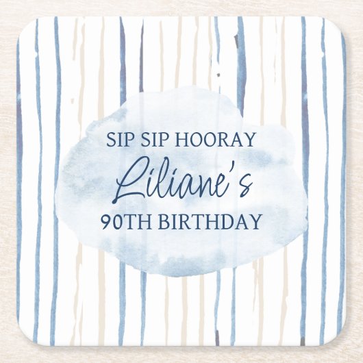 Blau und Sand Personalisiert gestreift Rechteckiger Pappuntersetzer (Vorderseite)