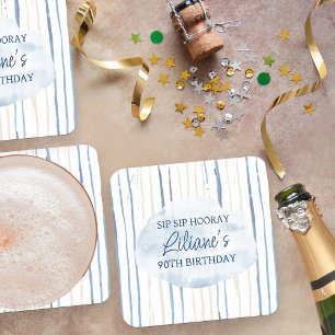 Blau und Sand Personalisiert gestreift Rechteckiger Pappuntersetzer