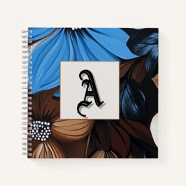 Blau und Schokolade Floral - Personalisiertes Mono Notizblock
