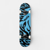 Blau und Schwarz Abstrakter StammWolf mit Name Ska Skateboard (Vorderseite)