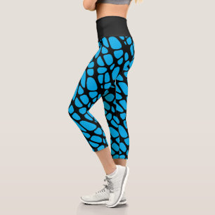Blau und Schwarz Abstraktes Bio Webmuster Capri Leggings