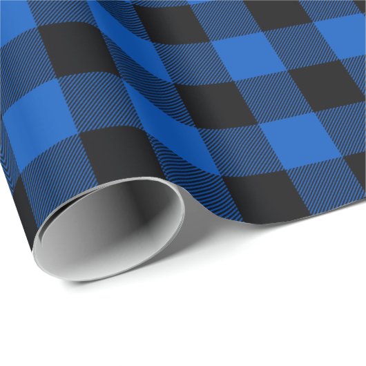 Blau und Schwarz Buffalo Kariert Geschenkpapier (Rolleneckpunkt)