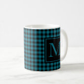 Blau und Schwarz Buffalo Kariert Mit Monogramm Kaffeetasse (VorderseiteRechts)
