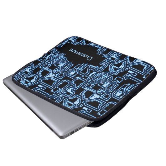 Blau und schwarz Computerzirkus Laptop-Sieb Laptopschutzhülle (Vorne Knopf)