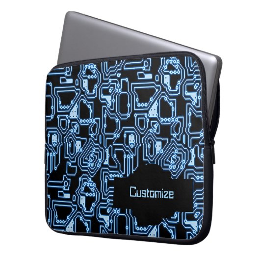 Blau und schwarz Computerzirkus Laptop-Sieb Laptopschutzhülle (Vorderseite Links)