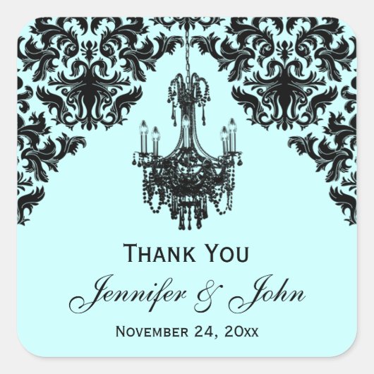 Blau und schwarz Damask Kronier Gefälligkeitsaufkl Quadratischer Aufkleber (Vorderseite)