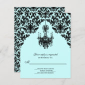 Blau und schwarz Damask mit Kronier RSVP-Karte RSVP Karte (Vorne/Hinten)