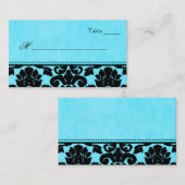 Blau- und Schwarz-Damast-Platzkarten Platzkarte (Vorne/Hinten)
