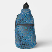 Blau und schwarz geflieste Muster Sack Tasche Ruck (Vorderseite)