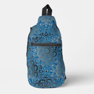 Blau und schwarz geflieste Muster Sack Tasche Ruck