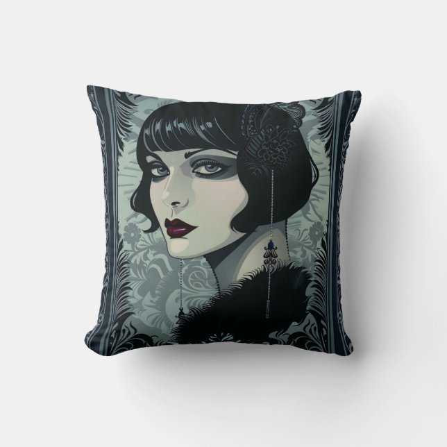Blau und Schwarz Gothic Roaring 20er Frauen Kissen (Vorderseite)