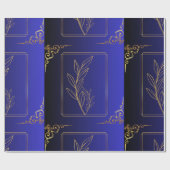 Blau und schwarz Gradient Golden Frame Gemustert Geschenkpapier (Flach)