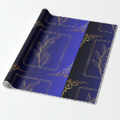 Blau und schwarz Gradient Golden Frame Gemustert Geschenkpapier (Ungerollt)