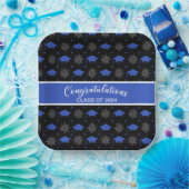 Blau- und Schwarz-Graduierungs-Cap-Muster Pappteller (Party)