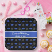Blau- und Schwarz-Graduierungs-Cap-Muster Pappteller (Party)
