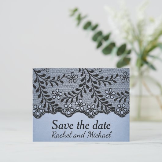 Blau und Schwarz - Imitate stehen Save the Date Ankündigungspostkarte (Stehend Vorderseite)