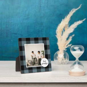 Blau und Schwarz Kariert bester Opa-Geschenk mit F Fotoplatte