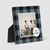 Blau und Schwarz Kariert bester Opa-Geschenk mit F Fotoplatte (Vorderseite)