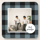 Blau und Schwarz Kariert bester Opa-Geschenk mit F Getränkeuntersetzer (Vorderseite)