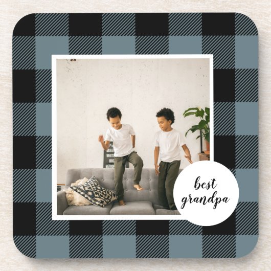 Blau und Schwarz Kariert bester Opa-Geschenk mit F Getränkeuntersetzer (Vorderseite)