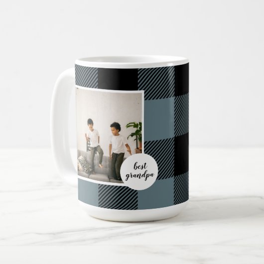 Blau und Schwarz Kariert bester Opa-Geschenk mit F Kaffeetasse (Vorderseite Links)
