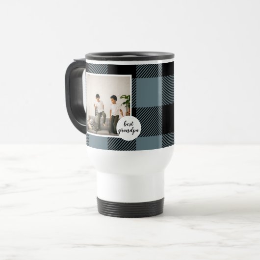 Blau und Schwarz Kariert bester Opa-Geschenk mit F Reisebecher (Vorderseite Links)