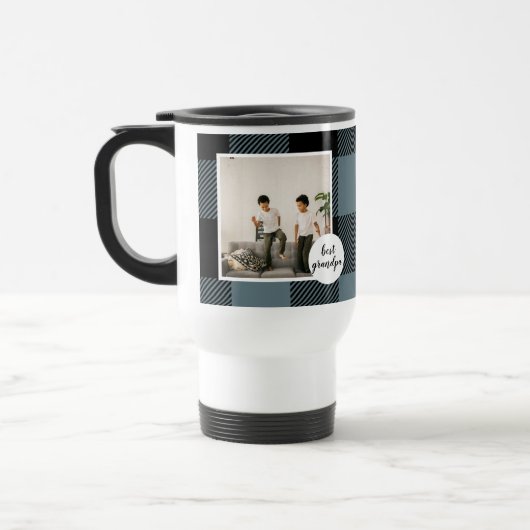 Blau und Schwarz Kariert bester Opa-Geschenk mit F Reisebecher (Links)