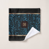 Blau- und Schwarz-Leopard-Muster mit Monogramm Badhandtuch Set (Waschlappen)