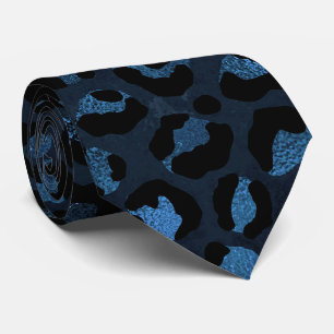 Blau und Schwarz Leopardendruck Krawatte