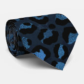 Blau- und Schwarz Leopardenprint Krawatte (Gerollt)