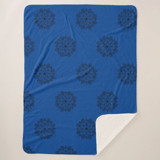 Blau und Schwarz Mandala Sherpa Blanket Sherpadecke (Vorderseite)