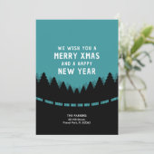 Blau und schwarz Merry Xmas mit Retro-Kiefern Karte (Stehend Vorderseite)