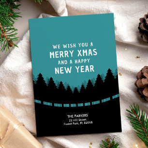 Blau und schwarz Merry Xmas mit Retro-Kiefern Karte