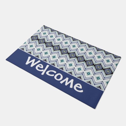 Blau und Schwarz mit Aquamarin Fußmatte (Schrägansicht)