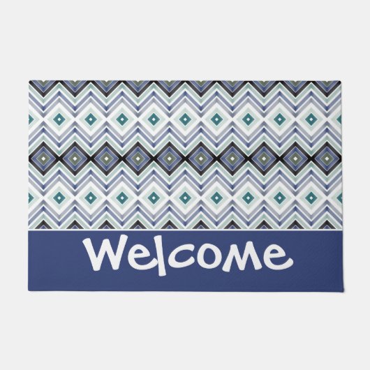 Blau und Schwarz mit Aquamarin Fußmatte (Vorderseite)