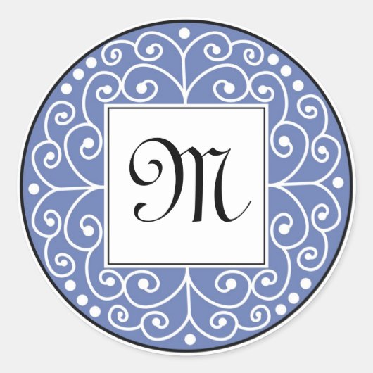 Blau- und Schwarz-Monogramm-Aufkleber Runder Aufkleber (Vorderseite)