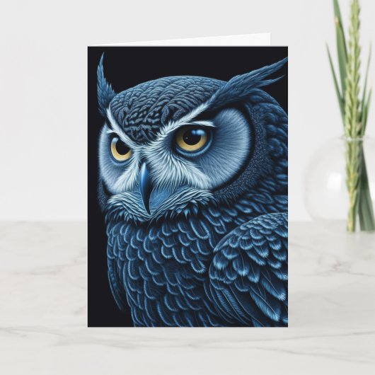 Blau und Schwarz Schweres Owl Blank Karte (Vorderseite)