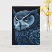 Blau und Schwarz Schweres Owl Blank Karte (Gelbe Blume)