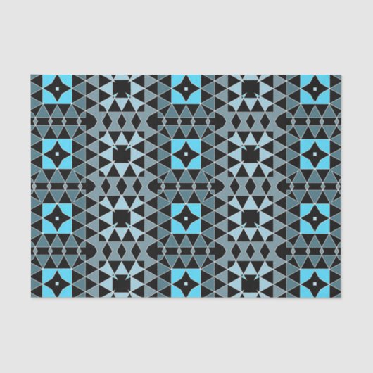 Blau und Schwarz Trendy Mosaic Geometric Muster Seidenpapier (Vorderseite)