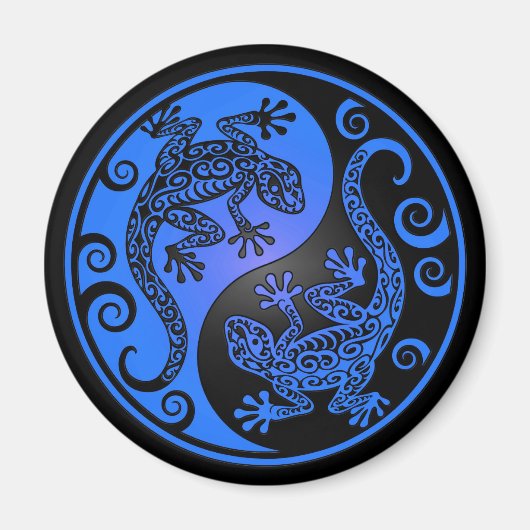 Blau und Schwarz Yin Yang Geckos Magnet (Vorne)