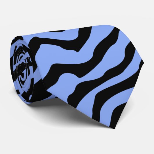 Blau und schwarz Zebra Print Neck Tie Krawatte (Gerollt)